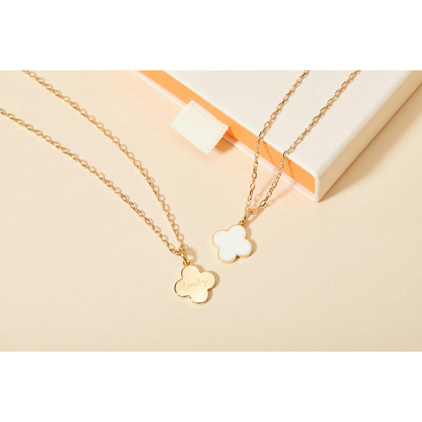 Personalized Enamel Clover Cross Necklace, 14k Gold Plated