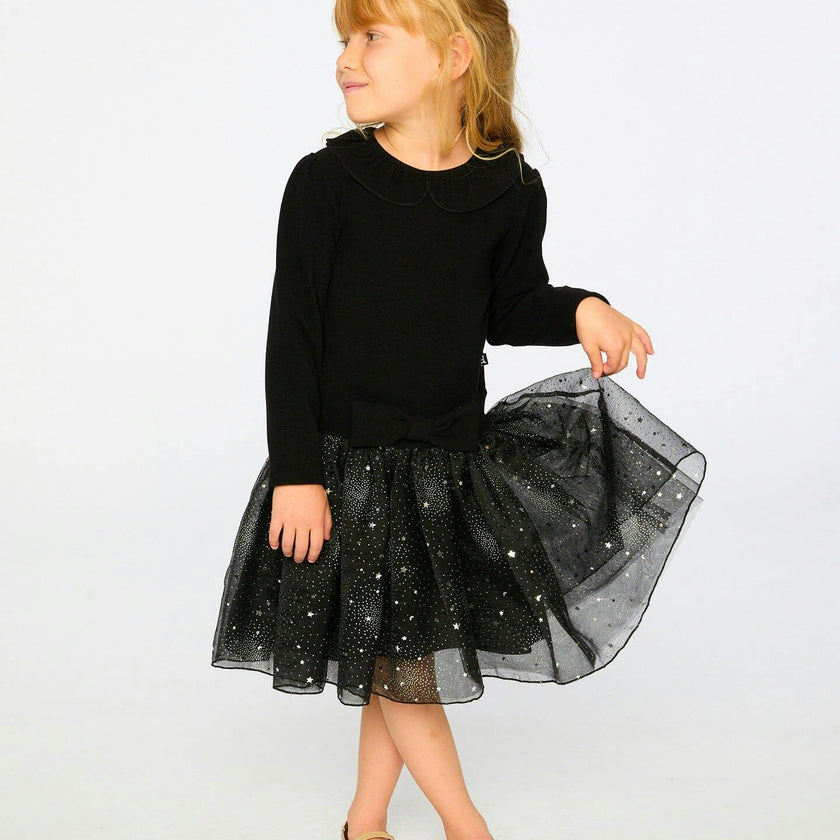Bi-Material Dress with Glittering Skirt