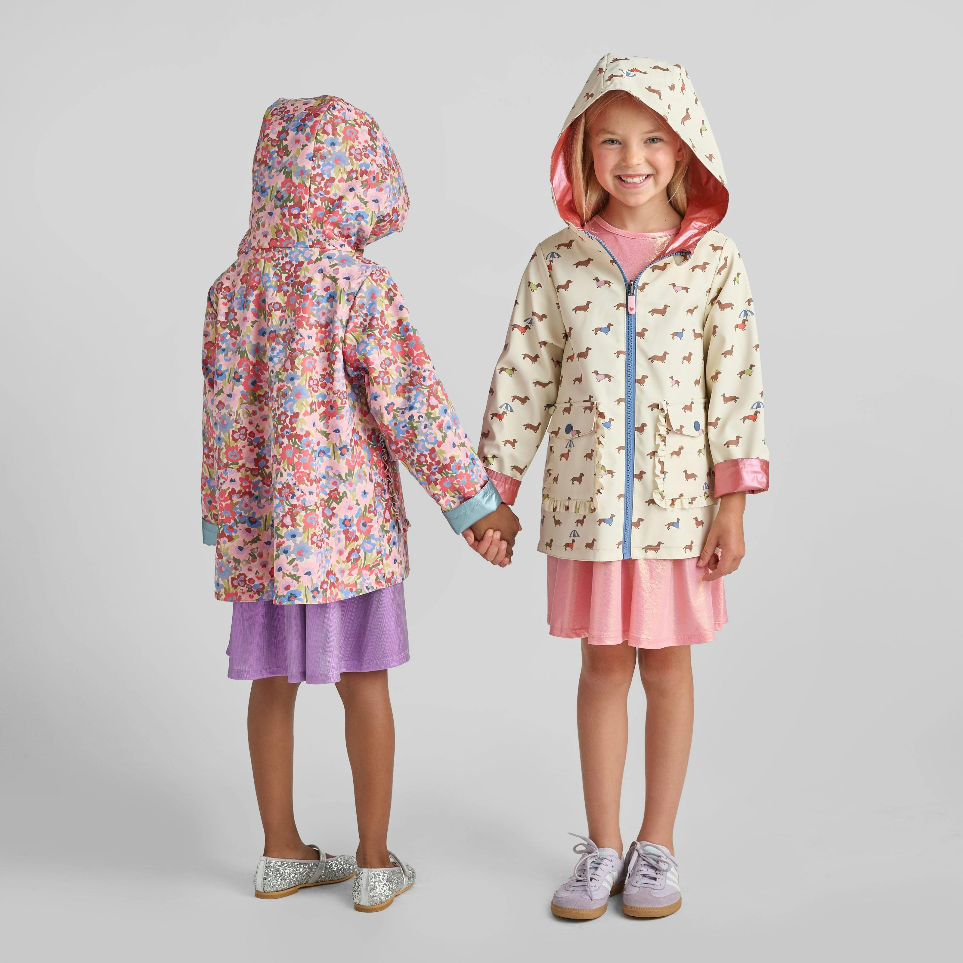Girls Rafa Reversible Raincoat - Rainy Day Dachshunds