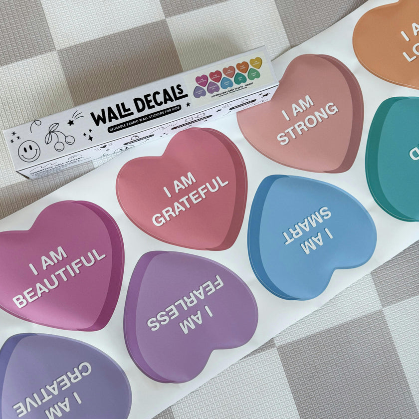 Peel & Stick Fabric Wall Stickers - Affirmation Candy Hearts Brights