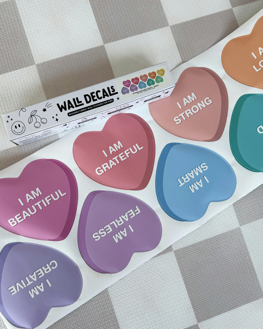 Peel & Stick Fabric Wall Stickers - Affirmation Candy Hearts Brights