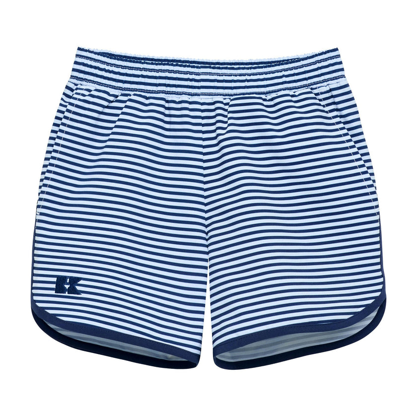 navy thin stripe retro super short with navy piping