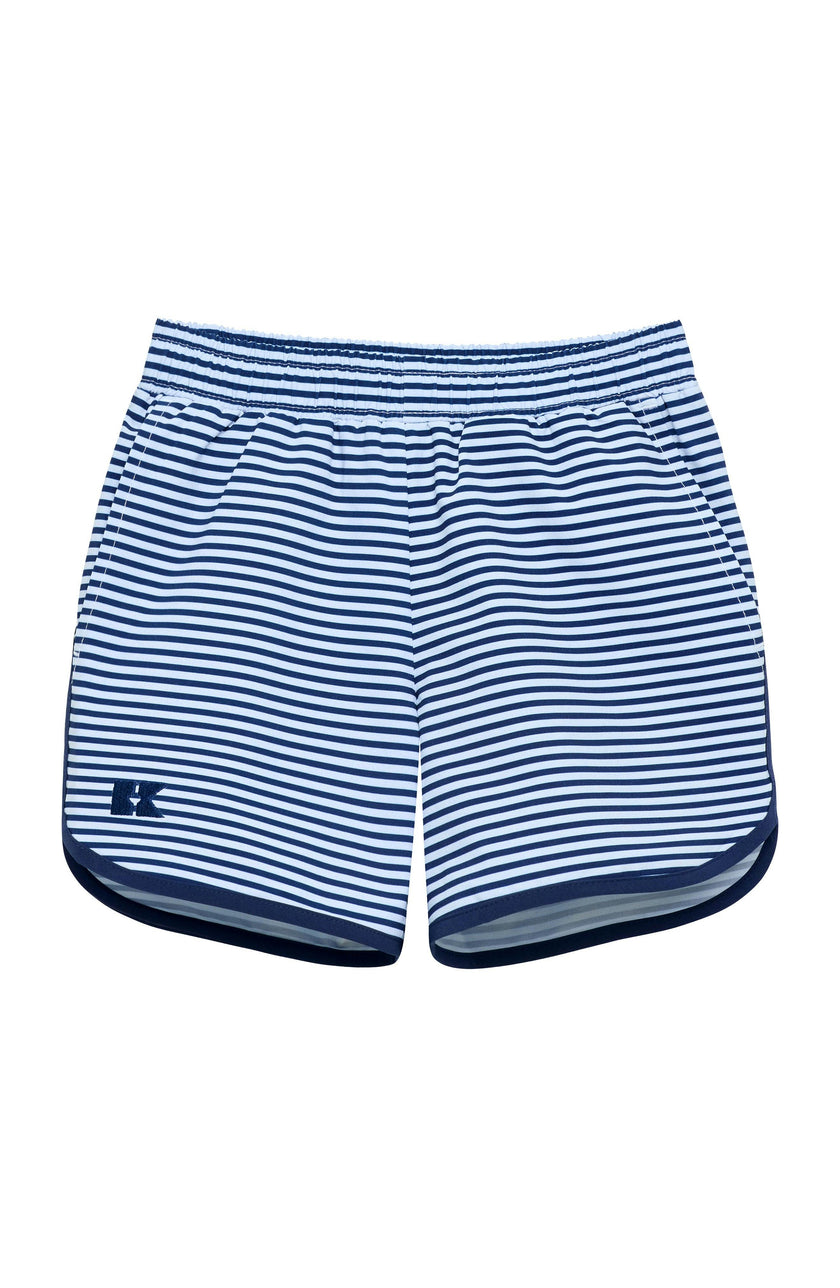 navy thin stripe retro super short with navy piping