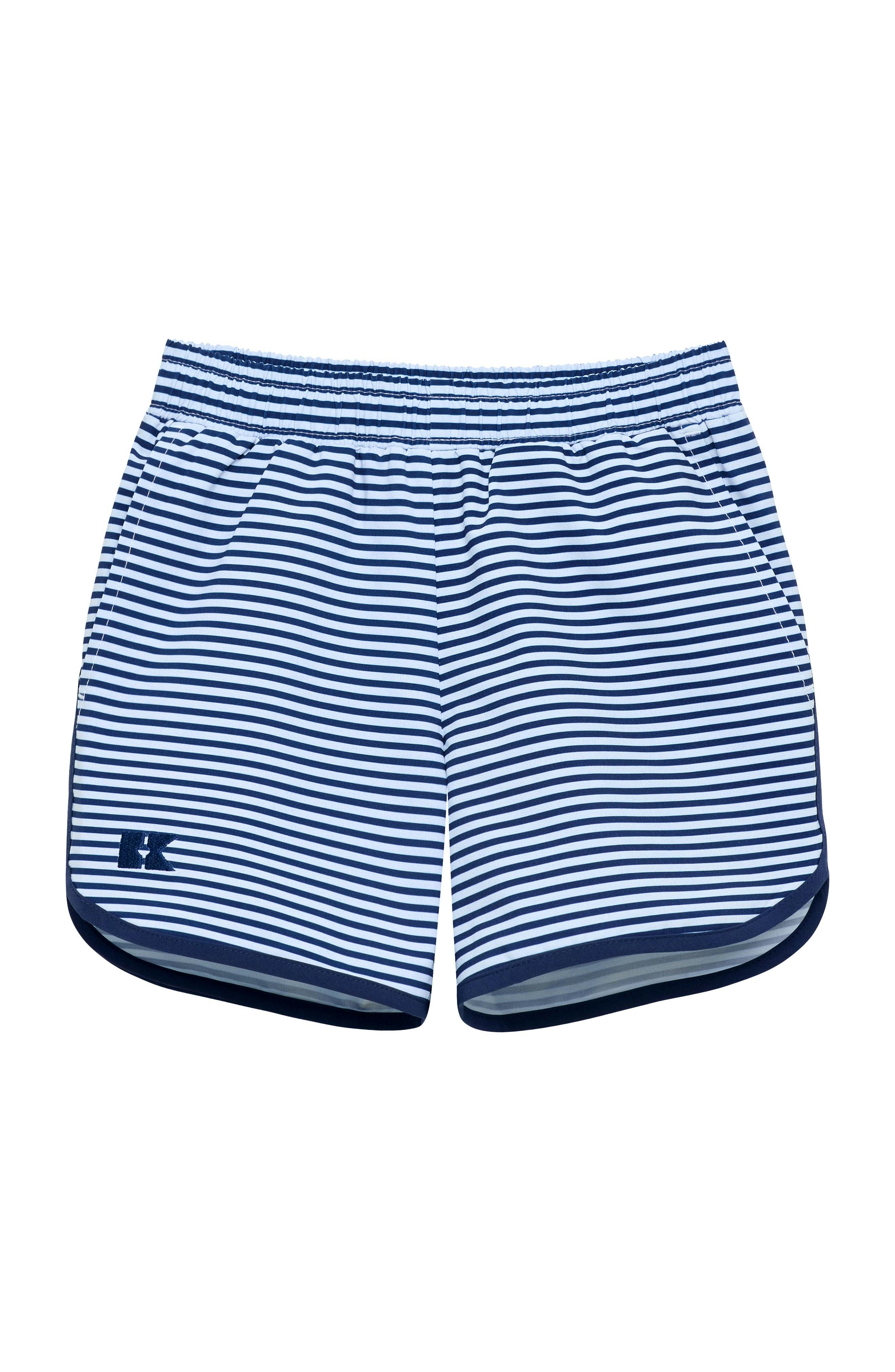 navy thin stripe retro super short with navy piping