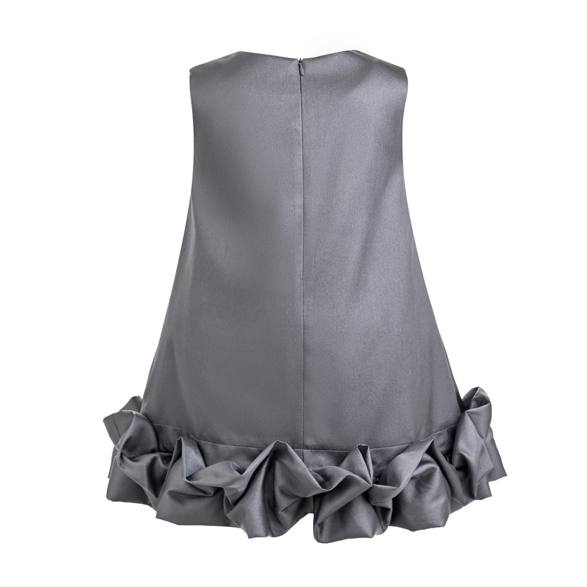 Gray Clarette Satin Ruffle-Hem Dress