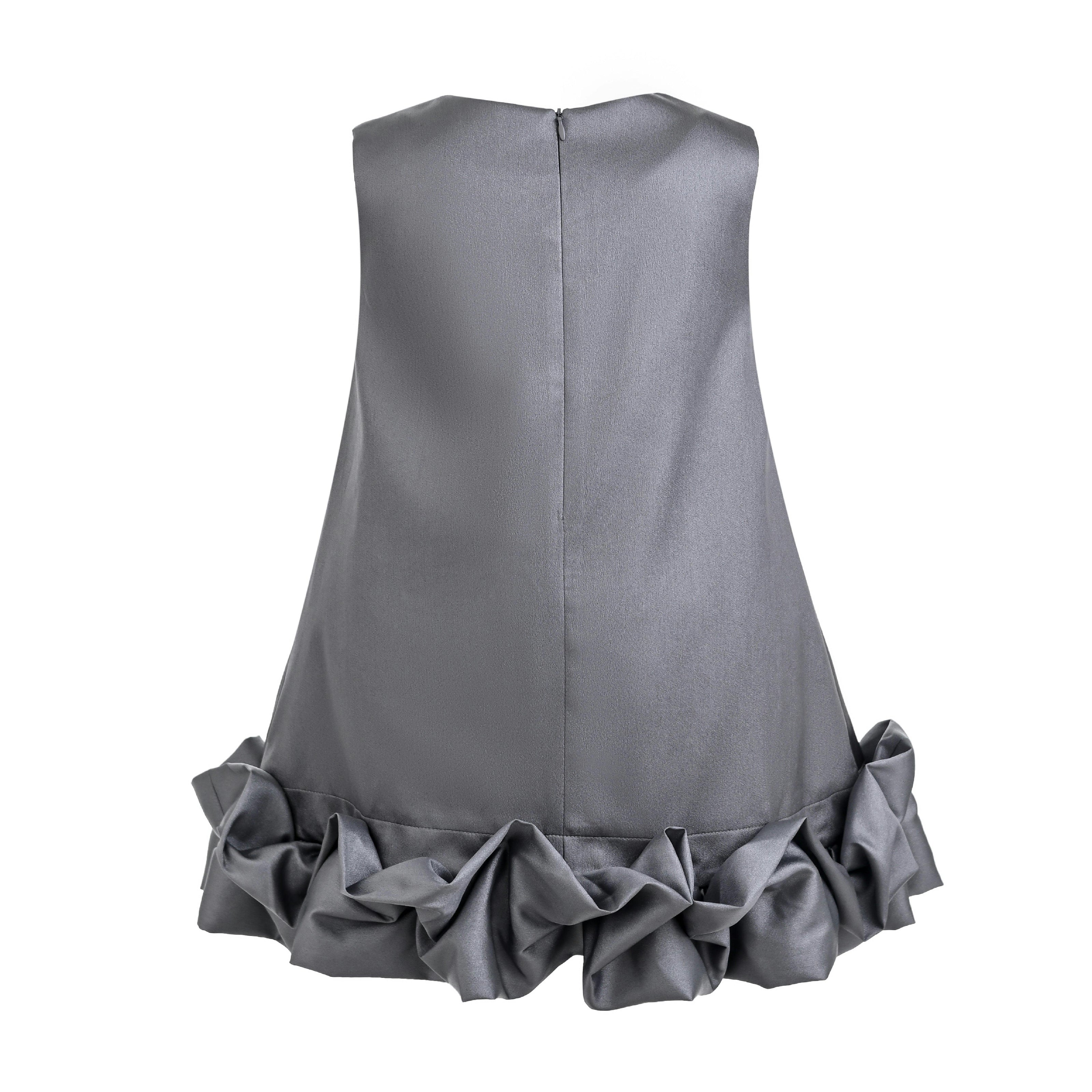 Gray Clarette Satin Ruffle-Hem Dress