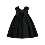 Black Palermo Satin Bow Pleated Dress