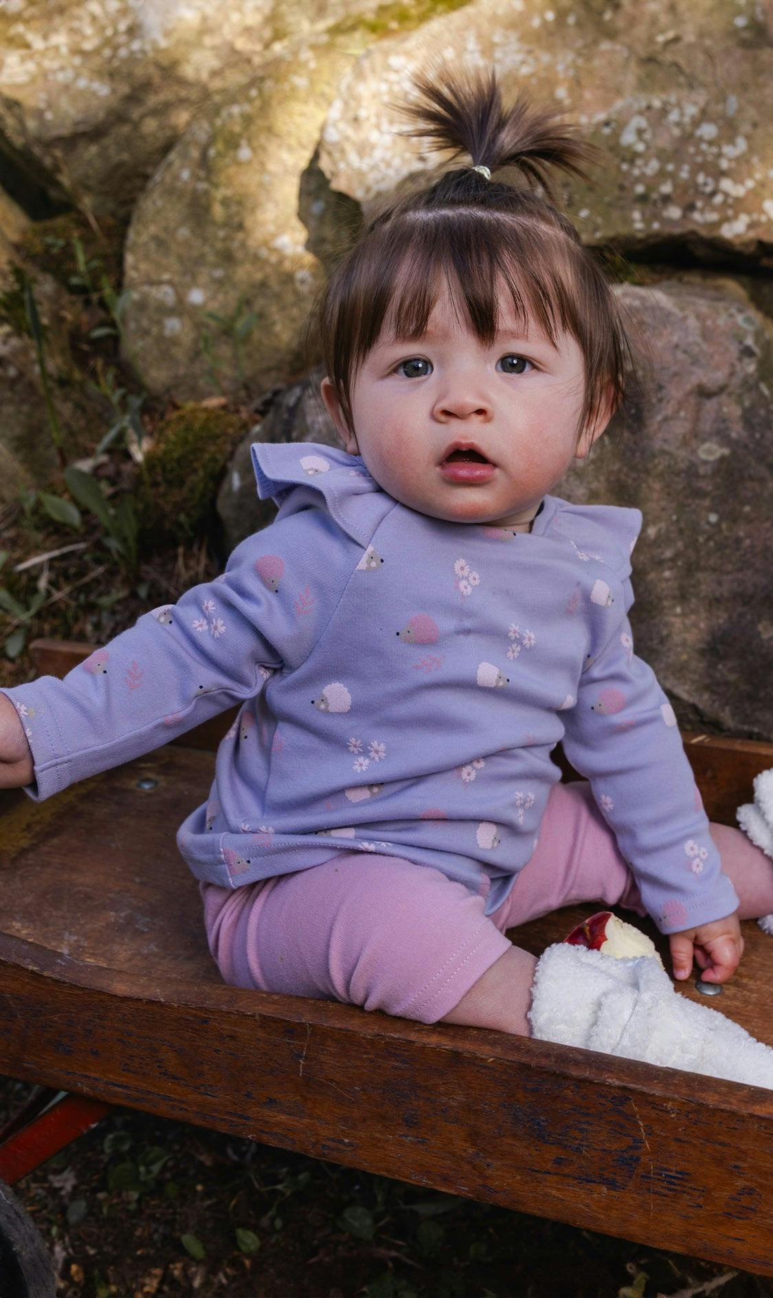 Organic Cotton Tunic And Legging Set Purple Hedgehog Print