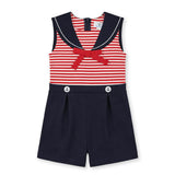 Stripe Knit Shorts Romper With Sailor Collar