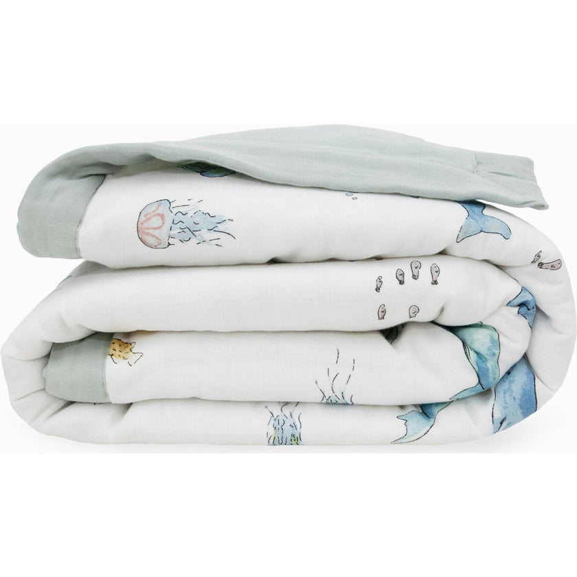 Cotton Muslin Toddler Comforter - Whales