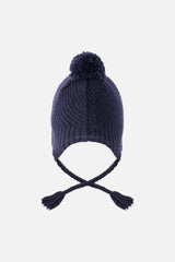 Winter Peruvian Knit Hat with Pompom Navy Blue