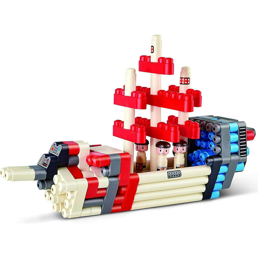 Hape: PolyM: Adventure Rocket&nbsp;- Red-Blue-White - 138pc Building Block Toy Set