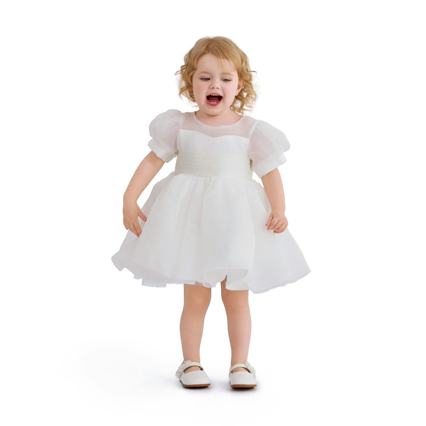 Ivory Brixton Puff-Sleeve Party Dress