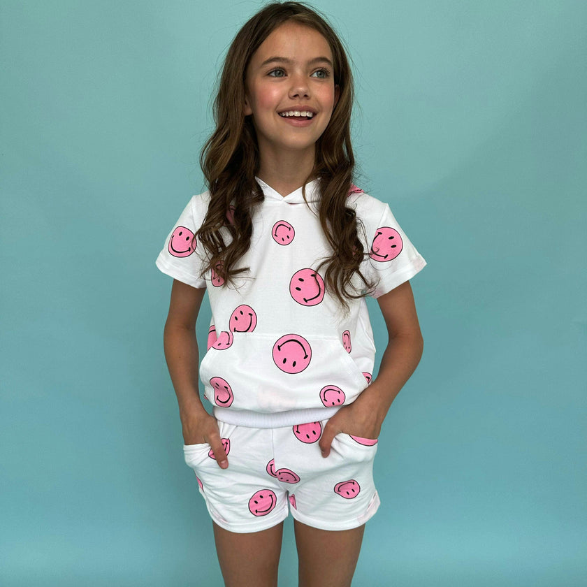 Emoji Print 2-Piece Hooded Tee & Short Set