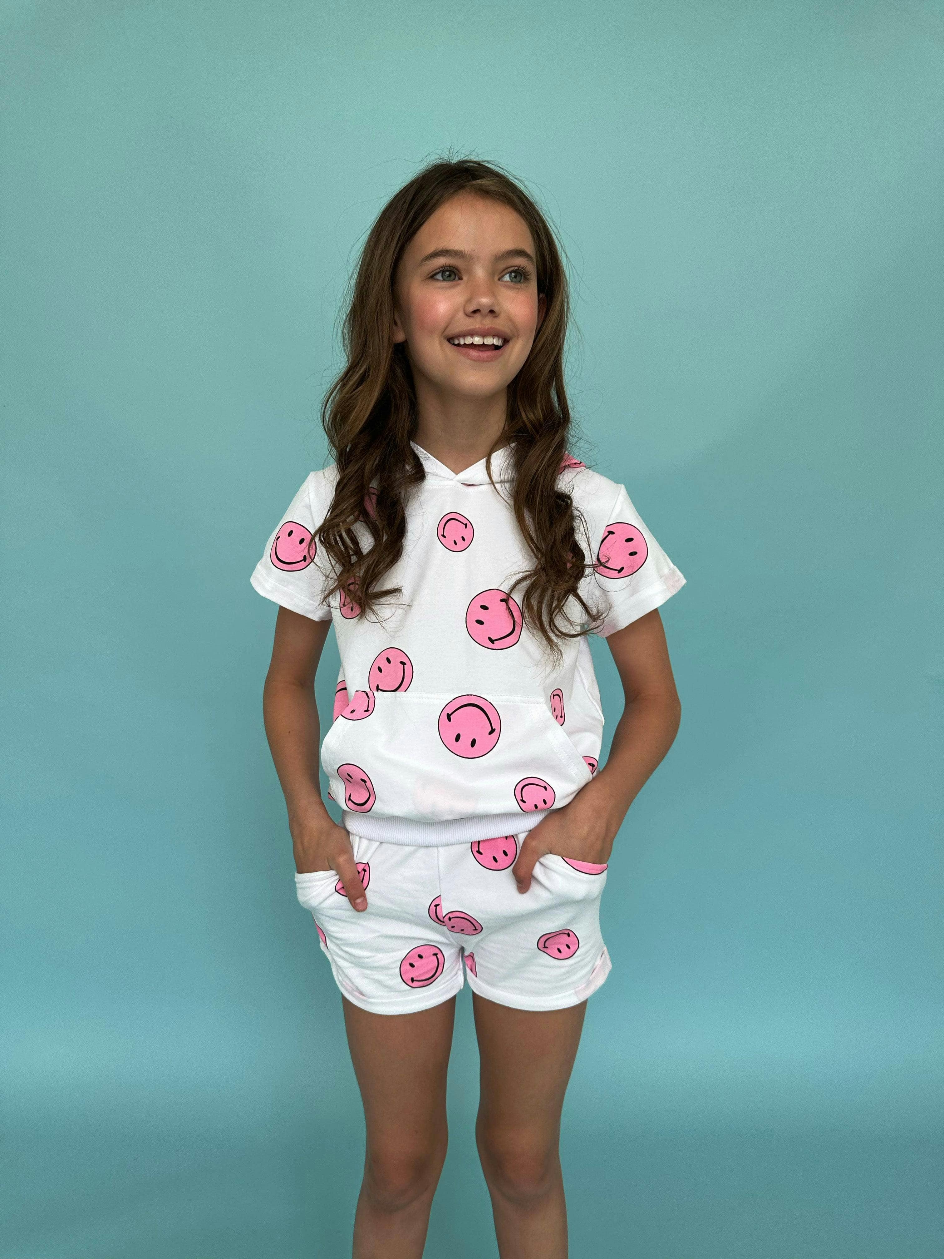 Emoji Print 2-Piece Hooded Tee & Short Set