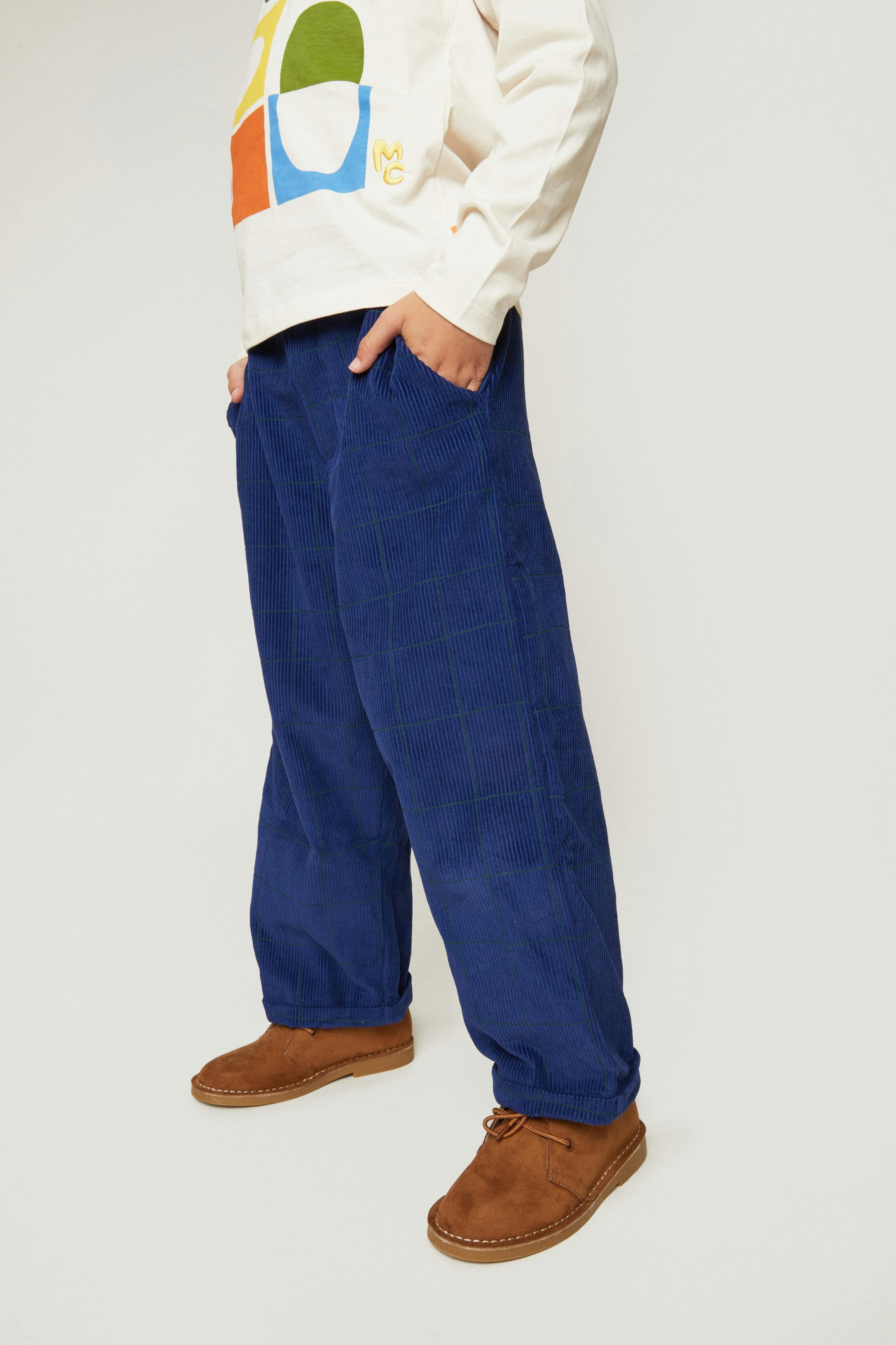 Navy Grid Corduroy