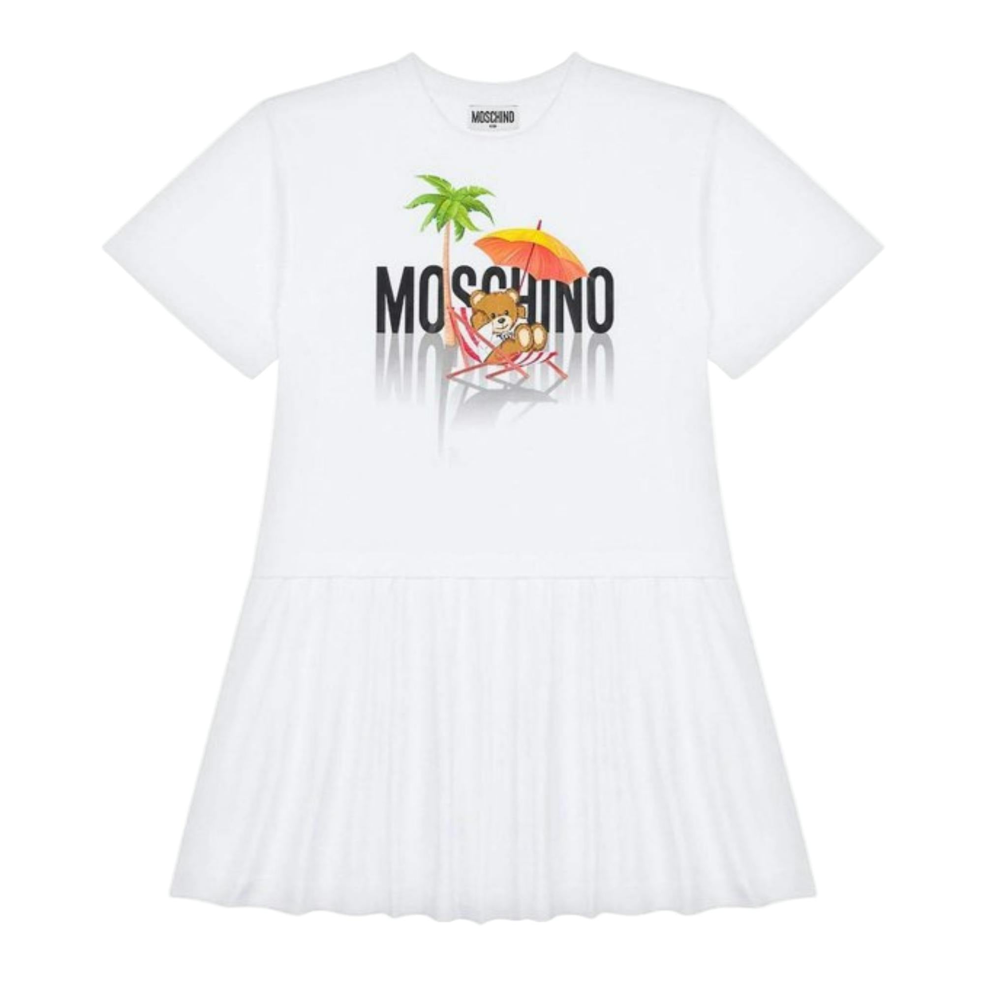 White Logo Print Short Sleeves Flared Skirt