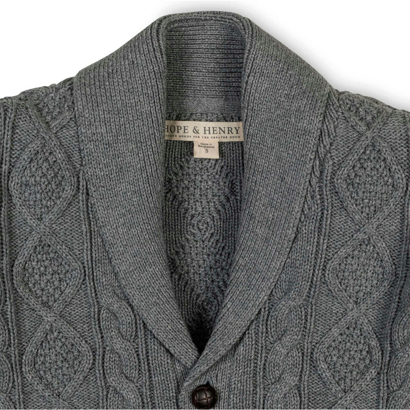 Baby Organic Shawl Collar Cable Sweater Cardigan, Grey