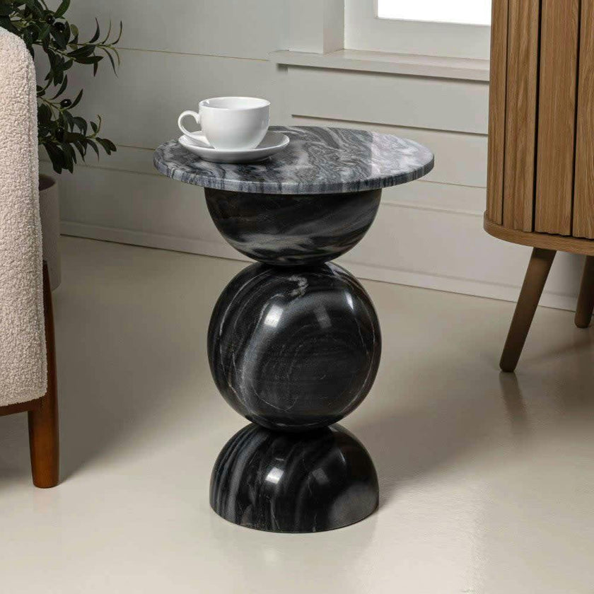 Aura 19" Modern Natural Marble Handmade Stacked Round Pedestal End Table