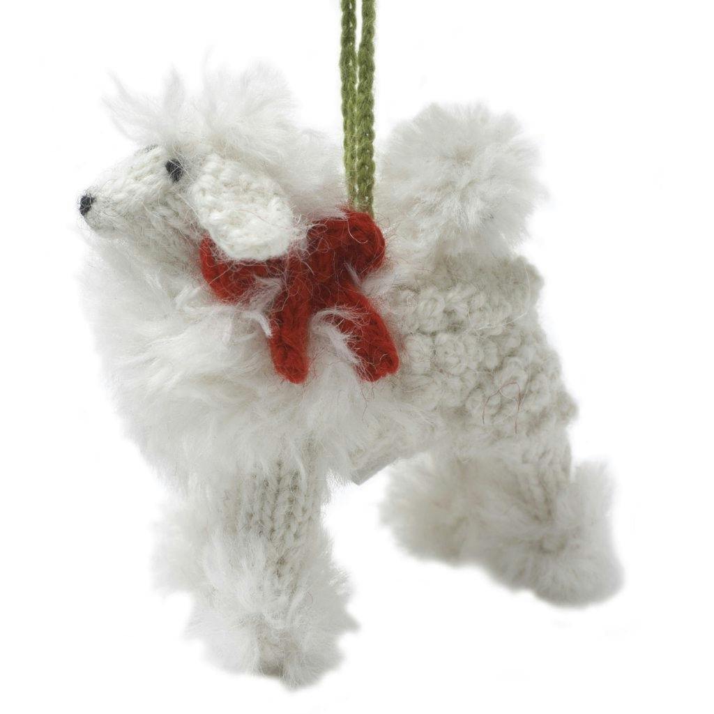 White Poodle Hand Knit Christmas Ornament