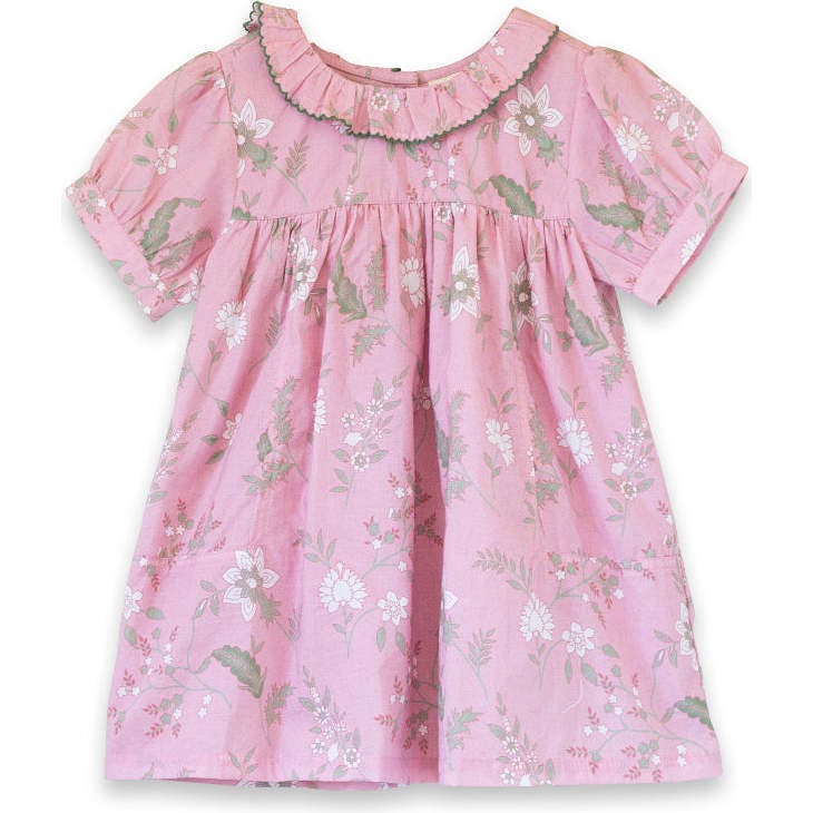 Toddler Emily dress with Lace trim | Pink and Green Fern