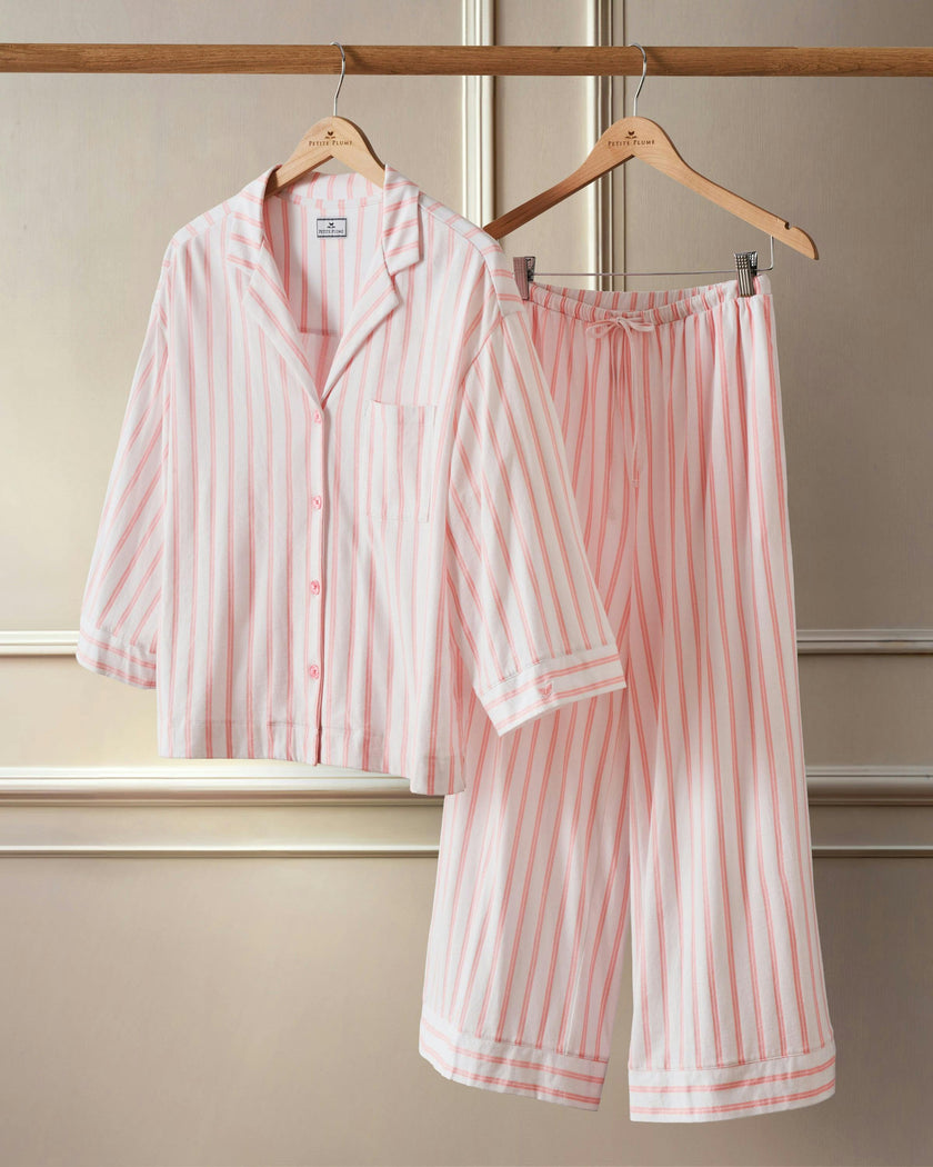 The Olivia Wide Leg Pima Pajama Set in Pink Stripe