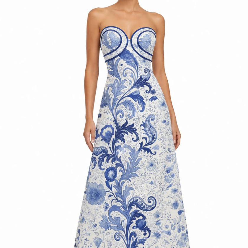 Hayden Blue Wave Strapless Midi Dress