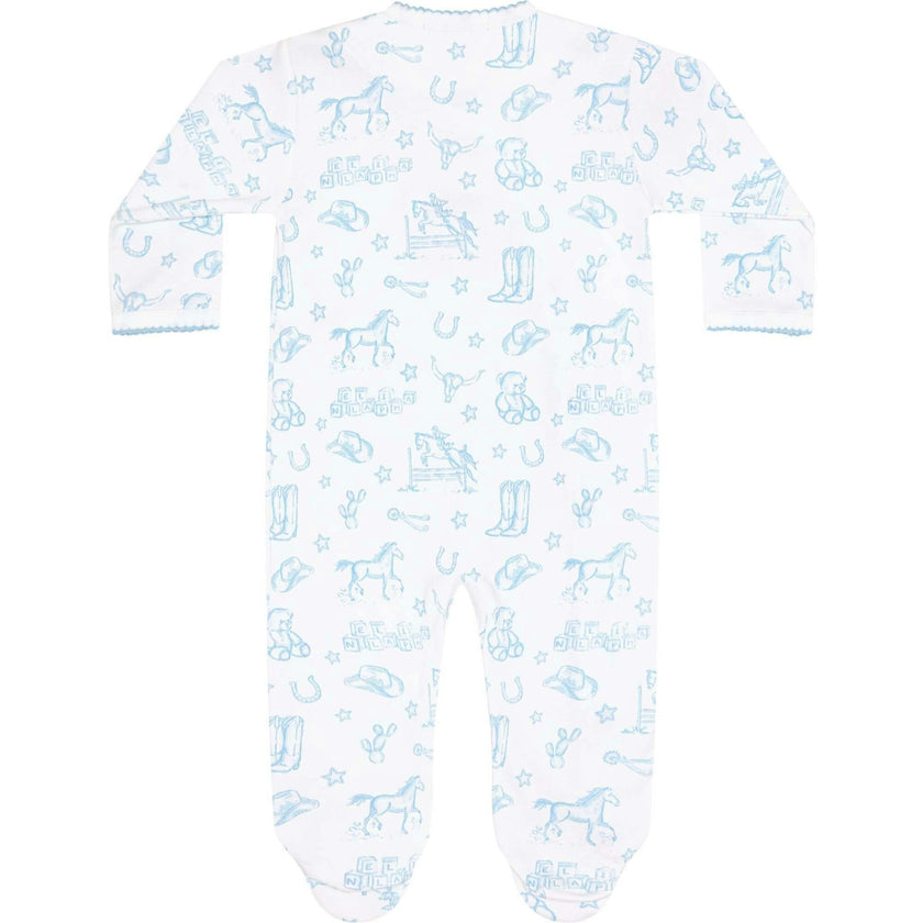 Blue Lone Star Toile Print Crossover Footie