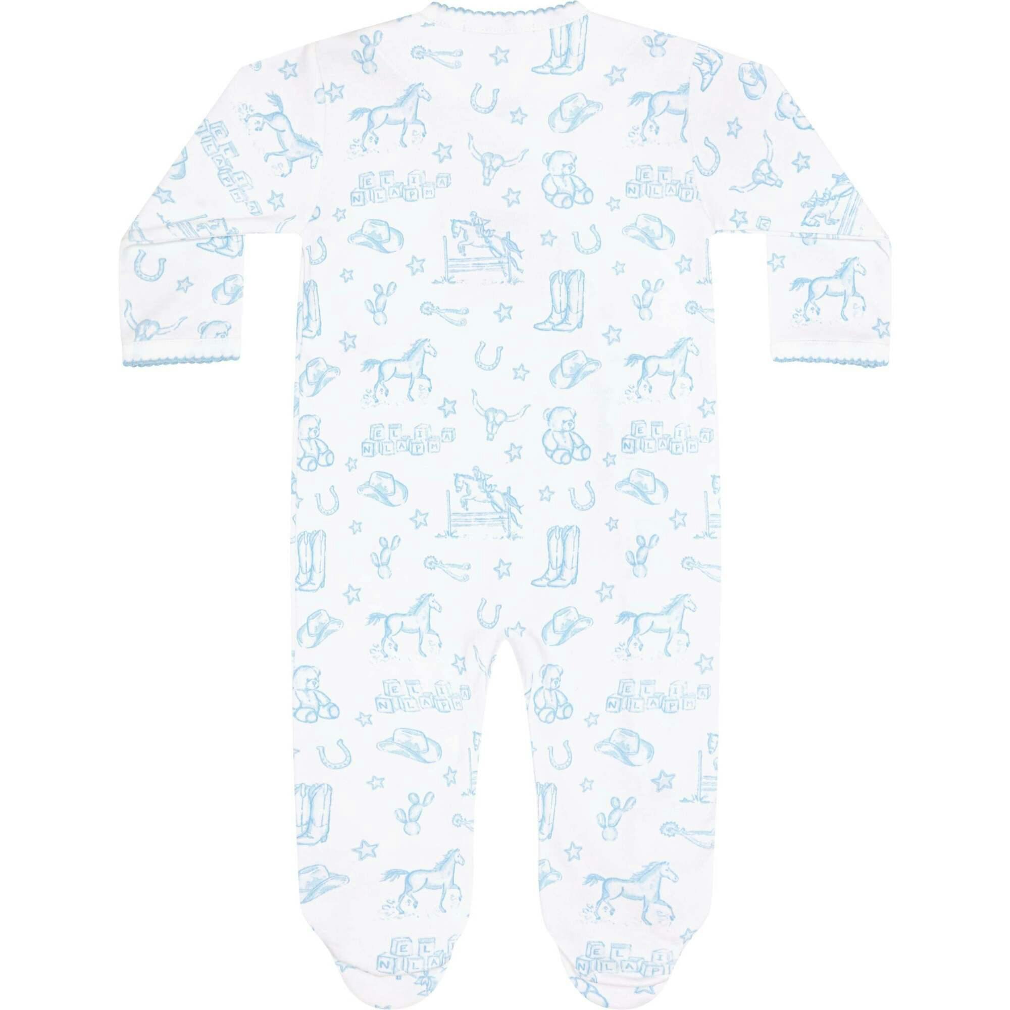 Blue Lone Star Toile Print Crossover Footie
