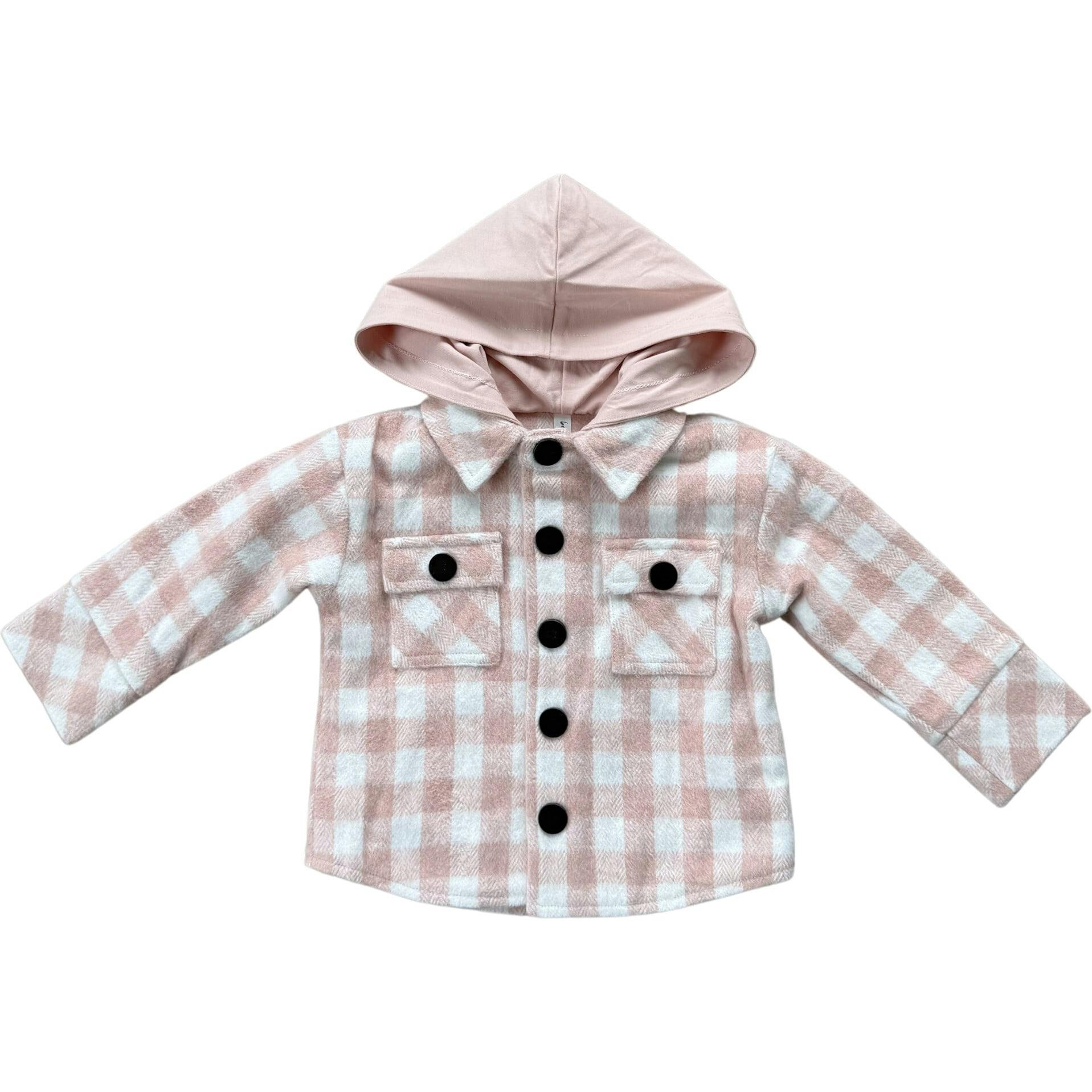 Hooded Shacket Pink Plaid