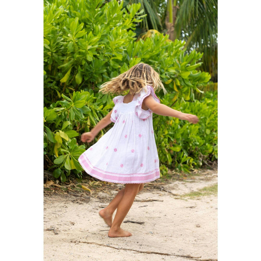 Serena Girl's Tassel Dress White Pink Frangipani, Pink