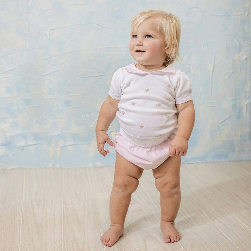 Girls Pink Daisy Sweater Set White/Pink