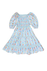Mini Roselyn Dress in Blue Linear Floral Print