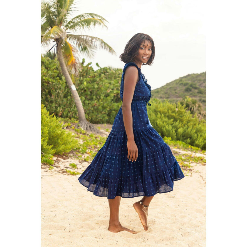 Giselle Women's Maxi Dress Navy Turquoise Ikat, Blue Maisonette Giselle Women's Maxi Dress Navy Turquoise Ikat, Blue Maisonette