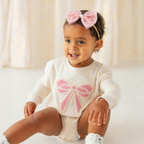 Pearl Bow Patch Long Sleeve Romper