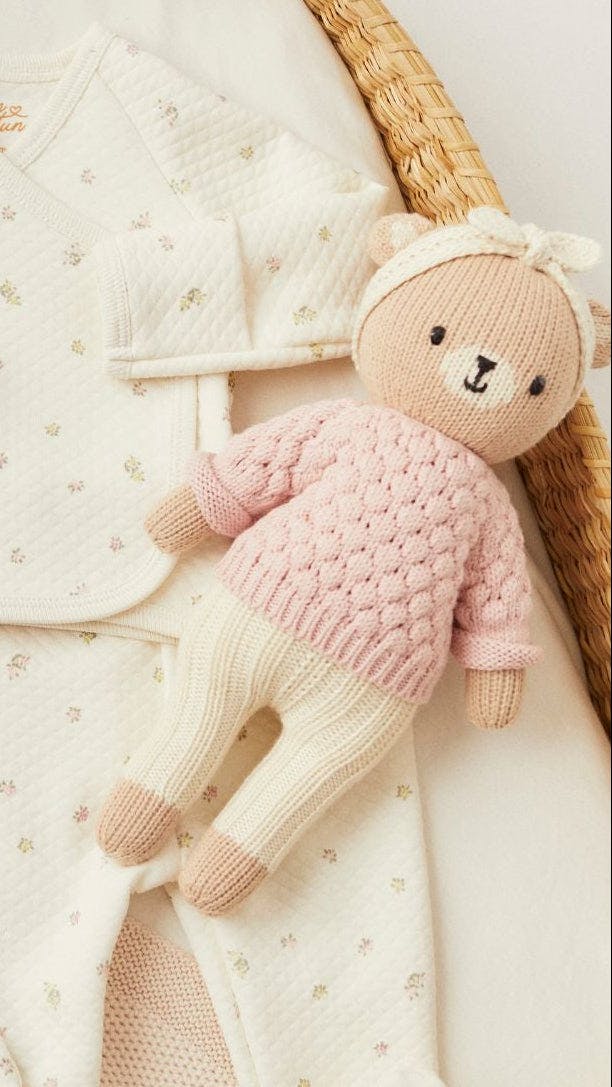 Bear with sweater and headband pink 11"
