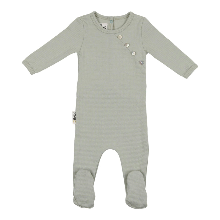 Boys Quilted Waffle Round Neck Long Sleeve Cross Buttoned Footie