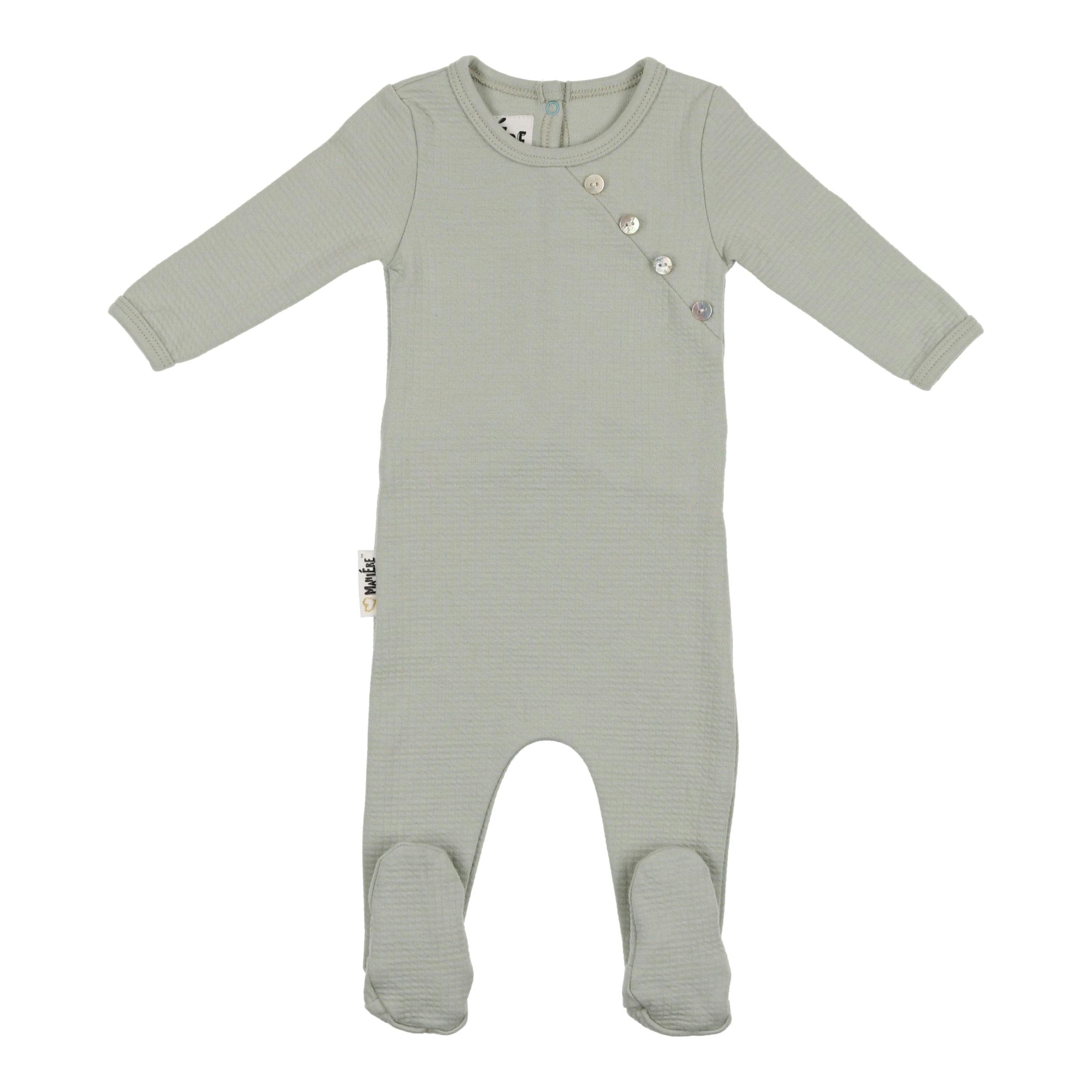 Boys Quilted Waffle Round Neck Long Sleeve Cross Buttoned Footie