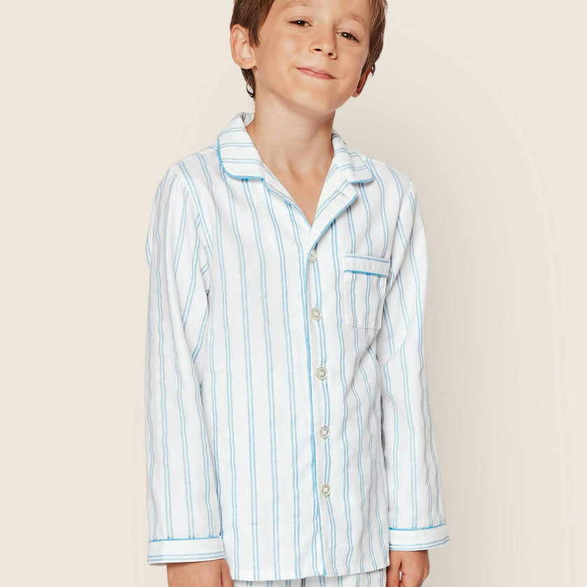 Kid's Twill Pajama Set in Periwinkle Stripe