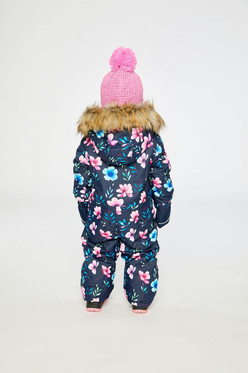 Baby One Piece Snowsuit Adapted For Car Seats Blue Floral Print