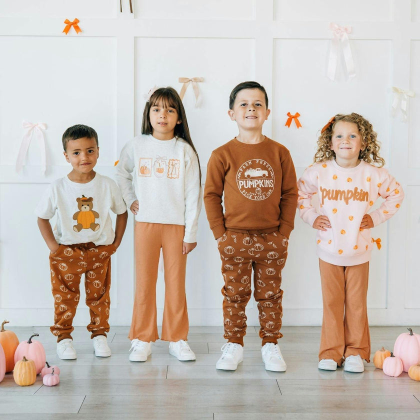 Pumpkin Teddy Bear Patch Short Sleeve T-Shirt