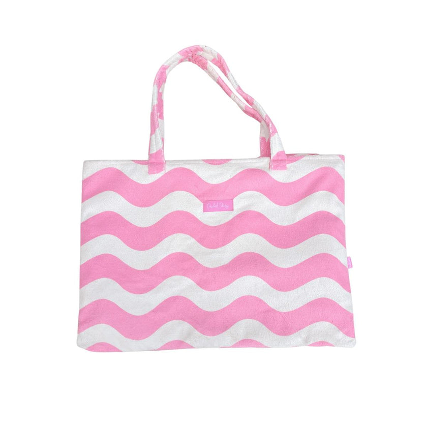 Packed Party Coastal Comfort Pink Scallops 2-in-1 Tote Towel Bag – Wave Print Beach Tote that Unfolds into a 64.5x34 Inch Towel for Beach and Pool Days
