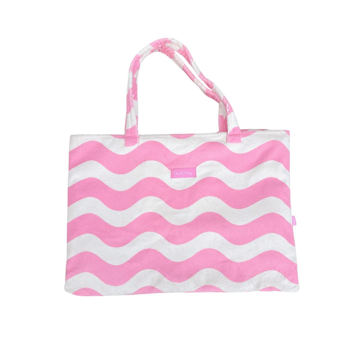 Packed Party Coastal Comfort Pink Scallops 2-in-1 Tote Towel Bag – Wave Print Beach Tote that Unfolds into a 64.5x34 Inch Towel for Beach and Pool Days