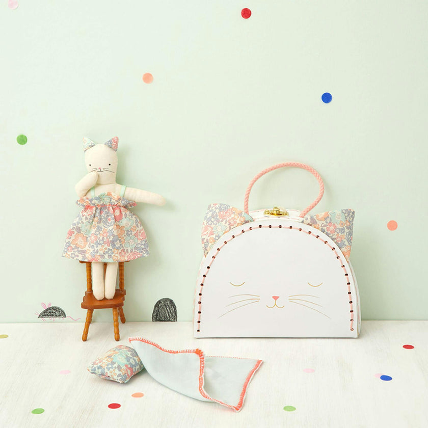 Floral Kitty Mini Suitcase Doll