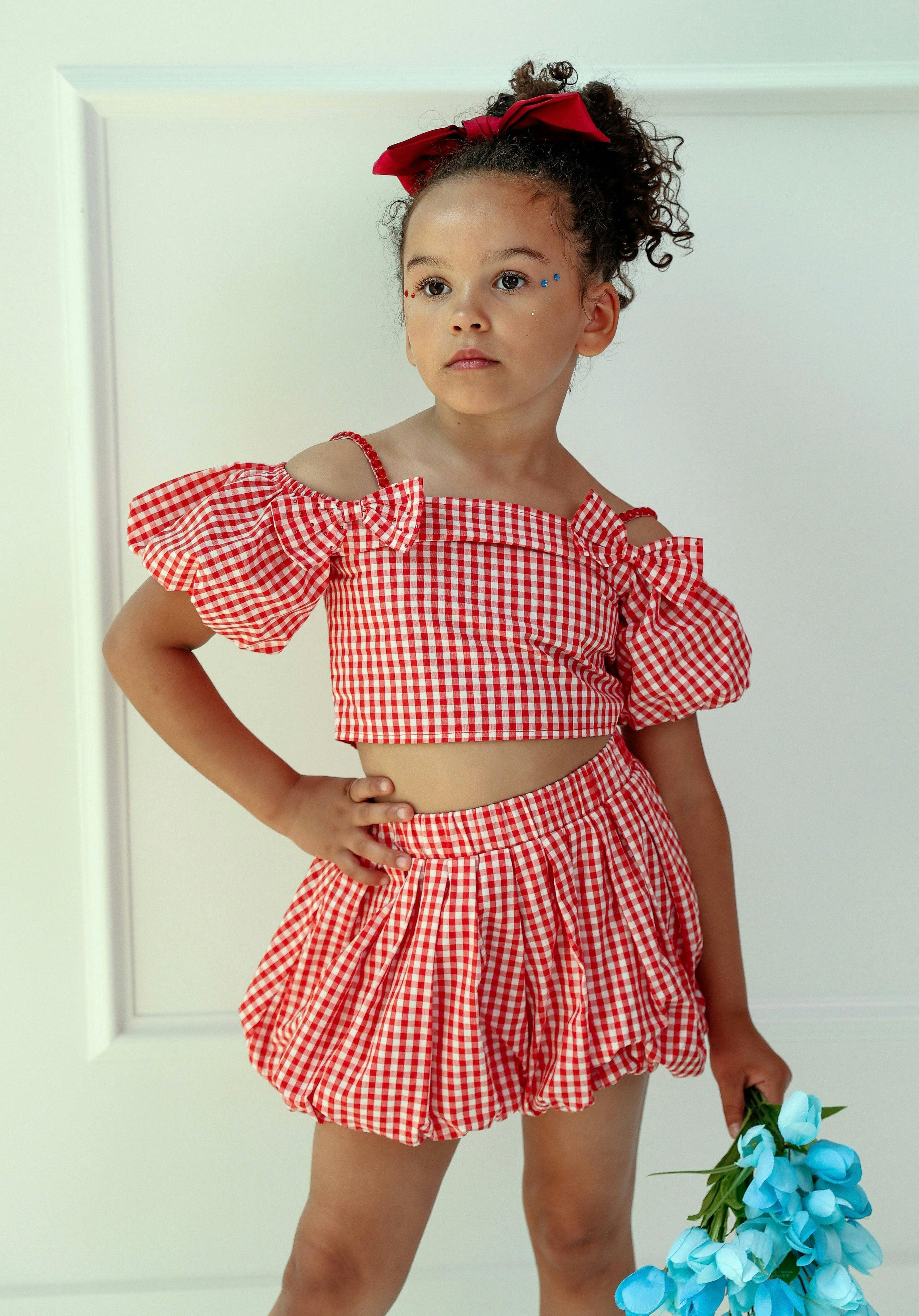 Plaid Bow Bubble Skort Set