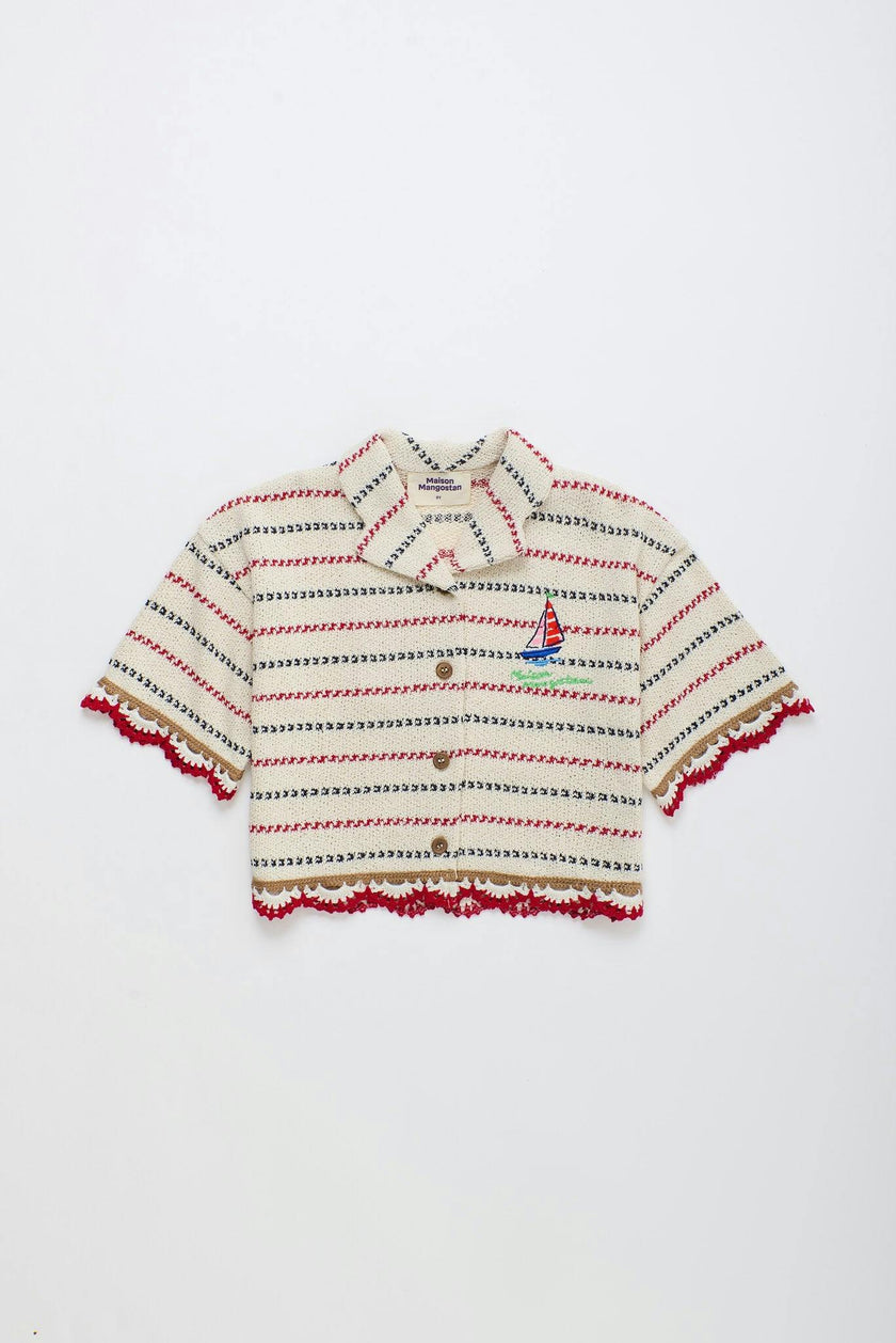 BARCOS KNIT SHIRT OFF WHITE / RED