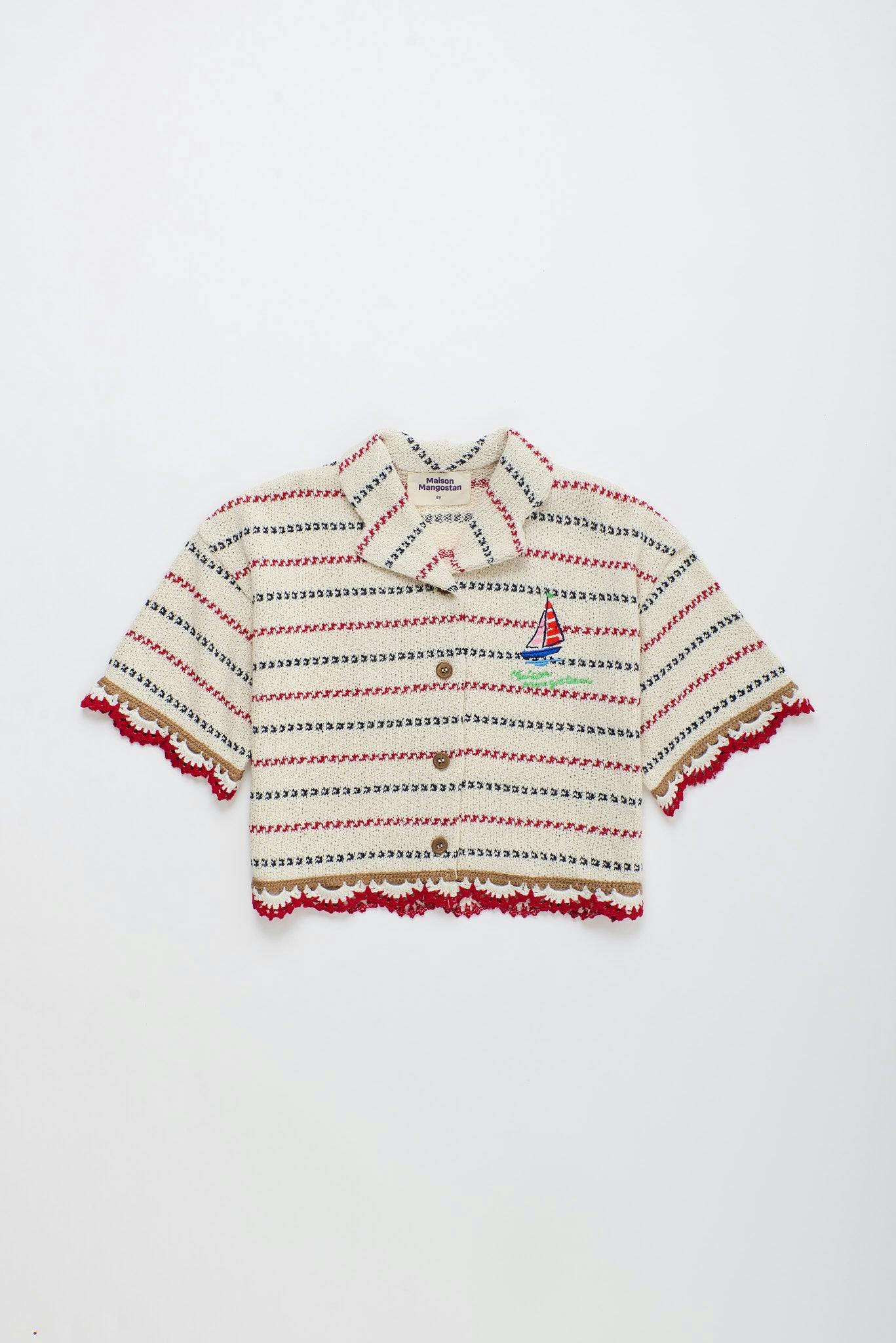 BARCOS KNIT SHIRT OFF WHITE / RED