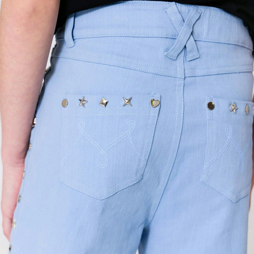 Girls Twill Stud Pant in Cloud Blue
