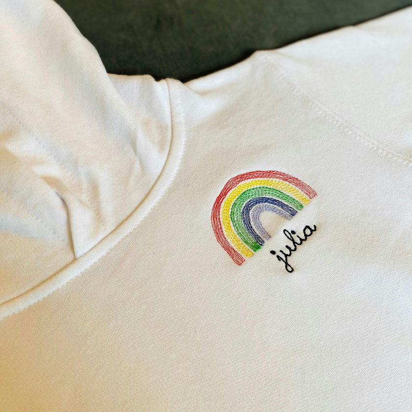 Little Kid Rainbow Stitched Pullover Hoodie - Personalized