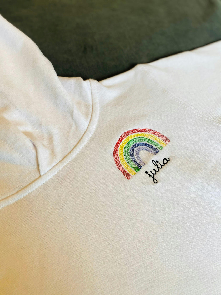 Little Kid Rainbow Stitched Pullover Hoodie - Personalized